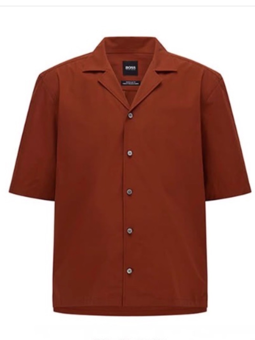 Hugo Boss Burnt Orange Short Sleeve Button Up Shirt in Medium